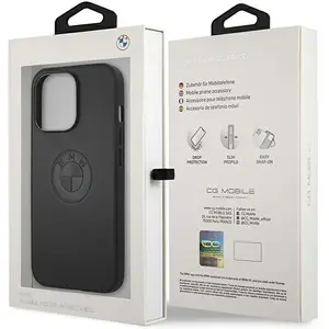 BMW Embossed Logo Leather Back Cover - Apple iPhone 13 Pro (6.1") - Zwart pas cher