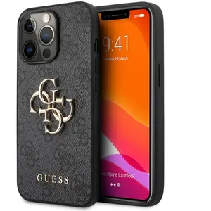 iPhone 13 Pro Max Backcase hoesje - Guess - Effen Grijs - Kunstleer pas cher