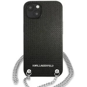 KARL LAGERFELD Cuir texturé et chaîne - Coque pour iPhone 13 (Noir) pas cher