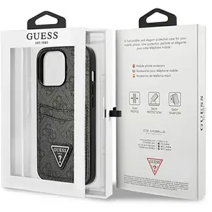 Guess Saffiano geschikt voor iPhone 13 Pro kaarthouder hoesje - Zwart pas cher