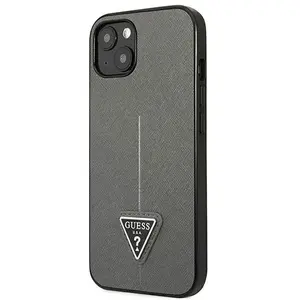 Guess Saffiano Triangle Back Case - Geschikt voor Apple iPhone 13 (6.1") - Grijs pas cher