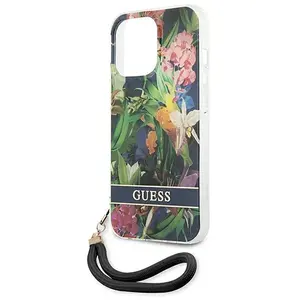 CG MOBILE Guess GUHCP13XHFLSB Hard Case for iPhone 13 Pro Max 6.7 Inches Blue/Blue with Flower Strap pas cher