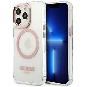 CG MOBILE Guess GUHMP13LHTRMP Coque rigide en métal pour iPhone 13 Pro/13 6,1" Rose/rose pas cher
