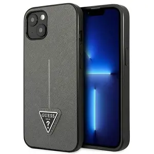 Guess Saffiano Triangle Logo Case - Coque pour iPhone 14 (Argent) - 3666339065447 pas cher