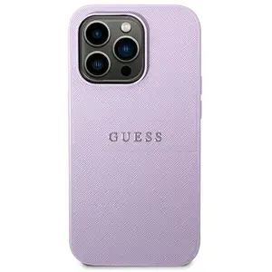 Guess Saffiano Metal Logo Stripes Coque iPhone 14 Pro (Violet) - 3666339088644