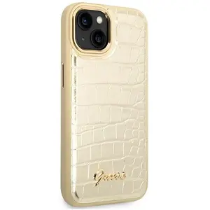 Guess iPhone 14 Plus Hardcase Backcover - Croco - Metal Buttons & Camera - Goud pas cher