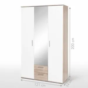 Armoire Battante - Panneaux De Particules - Blanc Et Chene - 3 Portes ... pas cher