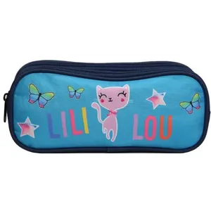 Trousse scolaire 2 compartiments Lili Lou Chat Bleue Bagtrotter pas cher