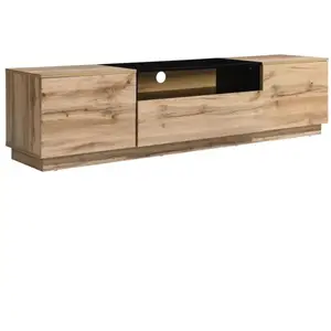 VENTE-UNIQUE Meuble TV avec 2 portes, 1 tiroir et 1 niche - Naturel et Noir - CEMILINA pas cher