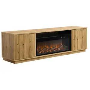 VENTE-UNIQUE Meuble TV 2 portes en MDF avec effet cheminée à LEDs - Na... pas cher