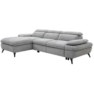 VENTE-UNIQUE Canapé d'angle gauche convertible en tissu texturé avec coffre de rangement gris MORAVA pas cher