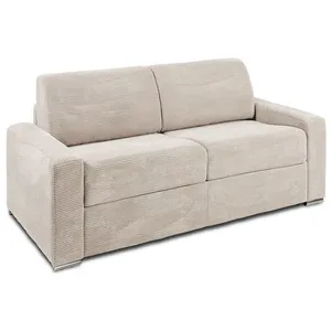 VENTE-UNIQUE Canapé 3 places convertible express en velours côtelé beige - Couchage 140 cm - Matelas 18 cm CALITO pas cher