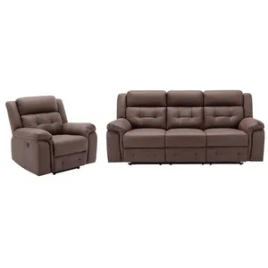 Canapé relaxation électrique en microfibre marron ORTIANO - VENTE-UNIQUE pas cher