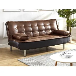 VENTE-UNIQUE Canapé 3 places convertible clic-clac en microfibre vieilli marron MISHAN II pas cher