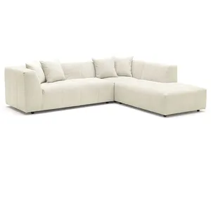 Canapé d'angle droit en velours côtelé beige - VENTE-UNIQUE - NAEMIA - 6 places - Design matelassé pas cher