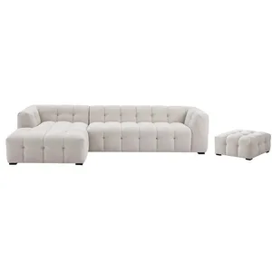 Canapé d'angle gauche et pouf en tissu chiné beige DILOME de Pascal Morabito pas cher