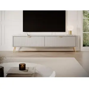 Meuble TV ELONARIA - Beige et doré - 2 portes en MDF - Pascal Morabito pas cher