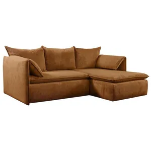 VENTE-UNIQUE Canapé d'angle droit convertible en velours côtelé terracotta TEODORA pas cher