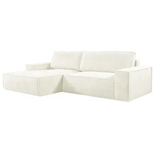 VENTE-UNIQUE Canapé d'angle gauche convertible en velours côtelé blanc AMELIA pas cher