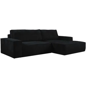 VENTE-UNIQUE Canapé d'angle droit convertible en velours côtelé noir AMELIA pas cher
