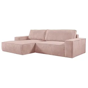 VENTE-UNIQUE Canapé d'angle gauche convertible en velours côtelé rose poudré AMELIA pas cher