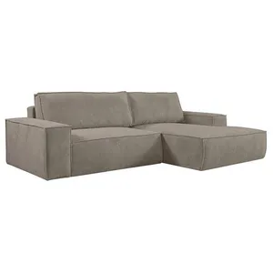VENTE-UNIQUE Canapé d'angle droit convertible en velours côtelé taupe AMELIA pas cher