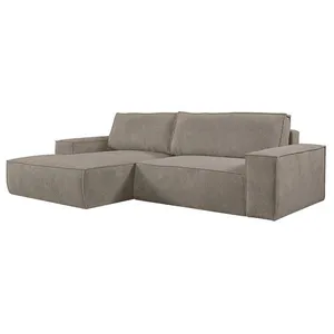 VENTE-UNIQUE Canapé d'angle gauche convertible en velours côtelé taupe AMELIA pas cher