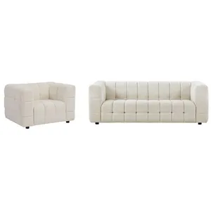 Canapé 3 places et fauteuil en tissu bouclette blanc ivoire LERICI de Pascal Morabito pas cher