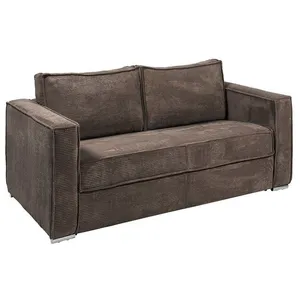 VENTE-UNIQUE Canapé 4 places convertible express en velours côtelé marron avec assise mémoire de forme - Couchage 160 cm - Matelas 22 cm mémoire pas cher