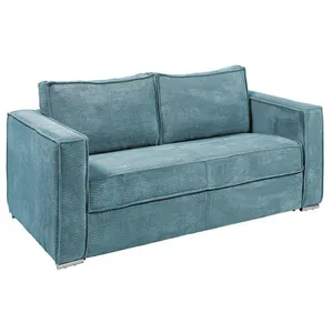 VENTE-UNIQUE Canapé 3 places convertible express en velours côtelé bleu turquoise avec assise mémoire de forme - Couchage 140 cm - Matelas 18 cm pas cher