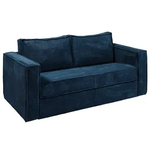 VENTE-UNIQUE Canapé 3 places convertible express en velours côtelé bleu nuit avec assise mémoire de forme - Couchage à lattes larges 140 cm - pas cher