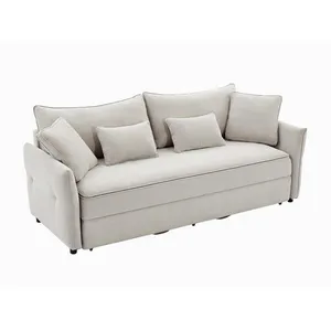 VENTE-UNIQUE Canapé 3 places convertible en tissu beige avec assise à mémoire de forme SITALA pas cher