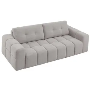 Canapé 3 places en tissu texturé gris clair - VENTE-UNIQUE - SOPELANA - Design - Ferme - Occasionnel pas cher