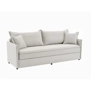 VENTE-UNIQUE Canapé 3 places convertible en tissu beige avec assise à mémoire de forme SERABA pas cher