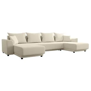 VENTE-UNIQUE Canapé dangle panoramique convertible en velours côtelé beige NESSARO pas cher