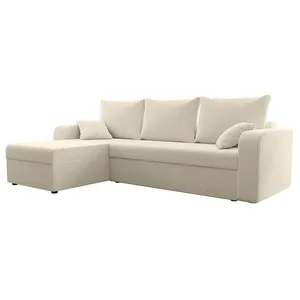 VENTE-UNIQUE Canapé d'angle convertible et réversible en velours côtelé beige ONABIA pas cher