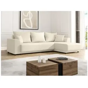 VENTE-UNIQUE Canapé d'angle convertible et réversible en velours côtelé beige NESSARO pas cher