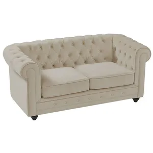 VENTE-UNIQUE Canapé 2 places en velours beige CHESTERFIELD pas cher
