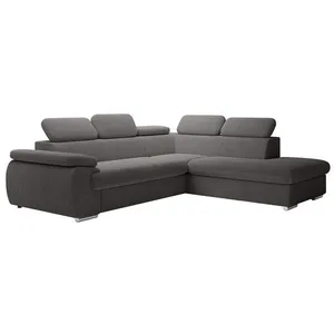 VENTE-UNIQUE Canapé d'angle droit convertible en velours côtelé gris foncé FABIEN pas cher