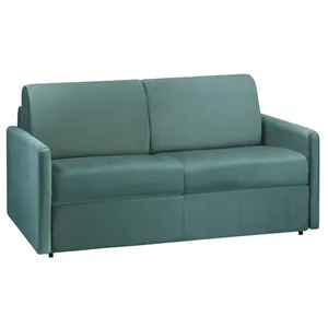 VENTE-UNIQUE Canapé 2 places convertible express en velours vert émeraude avec assise mémoire de forme - Couchage 120 cm - Matelas 22 cm mémoire pas cher