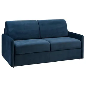 VENTE-UNIQUE Canapé 3 places convertible express en velours bleu nuit avec assise mémoire de forme - Couchage 140 cm - Matelas 14 cm CALIFE pas cher