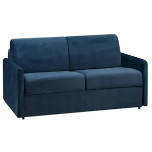 VENTE-UNIQUE Canapé 2 places convertible express en velours bleu nuit avec assise mémoire de forme - Couchage 120 cm - Matelas 14 cm CALIFE pas cher