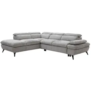 VENTE-UNIQUE Canapé d'angle gauche convertible en tissu texturé gris SURDELI pas cher