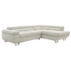 VENTE-UNIQUE Canapé d'angle droit convertible en velours côtelé beige NURAZIO pas cher