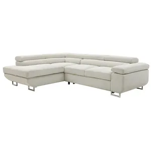 VENTE-UNIQUE Canapé d'angle gauche convertible en velours côtelé beige NURAZIO pas cher