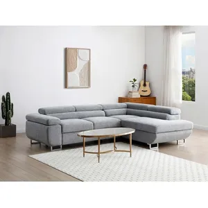 VENTE-UNIQUE Canapé d'angle droit convertible en tissu texturé gris NURAZIO pas cher