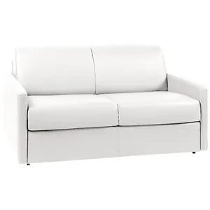 VENTE-UNIQUE Canapé 2 places convertible express en simili blanc avec assise mémoire de forme - Couchage 120 cm - Matelas 18 cm CALIFE pas cher