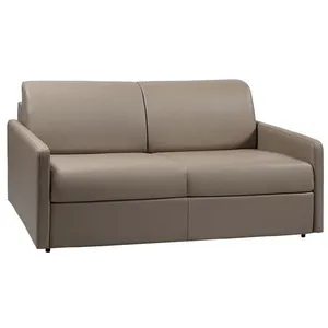VENTE-UNIQUE Canapé 3 places convertible express en simili taupe avec assise mémoire de forme - Couchage 140 cm - Matelas 18 cm CALIFE pas cher