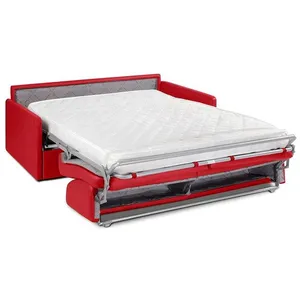 VENTE-UNIQUE Canapé 4 places convertible express en simili rouge avec assise mémoire de forme - Couchage 160 cm - Matelas 14 cm CALIFE pas cher