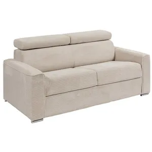 VENTE-UNIQUE Canapé 4 places convertible express en velours côtelé beige avec assise mémoire de forme - Couchage 160 cm - Matelas 14 cm VIZIR pas cher